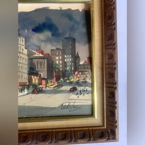 MCM 1952 Watercolor Cityscape • Framed Moody Paris/London • Art Decor • Original